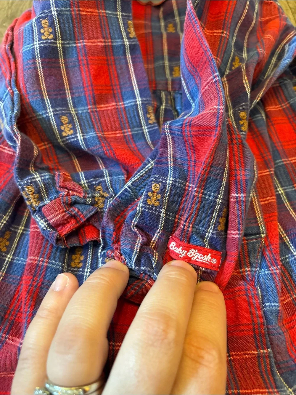 Vintage Oshkosh B’Gosh Baby B’Gosh Teddy Bear Romper Bubble Plaid Collar 24M